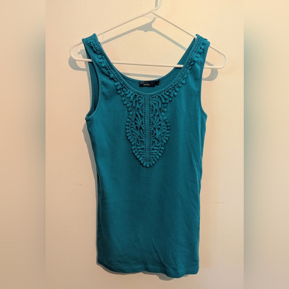 Prana Turquoise Tank Top with Lace Detail